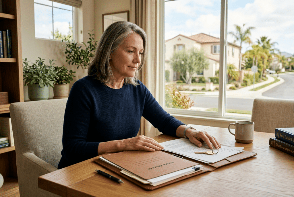 Create a polished editorial featured image for a California real estate guidance article about the role of a managing